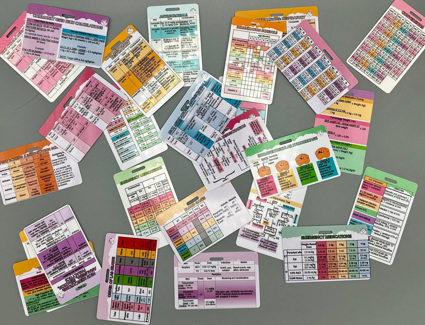 NICU Badge Reference Card Pack: Bundle of 13 Wearable Reference Cards for Neonatal Intensive Care Nurses, NNPs, Physician Associates, and Nursery RNs