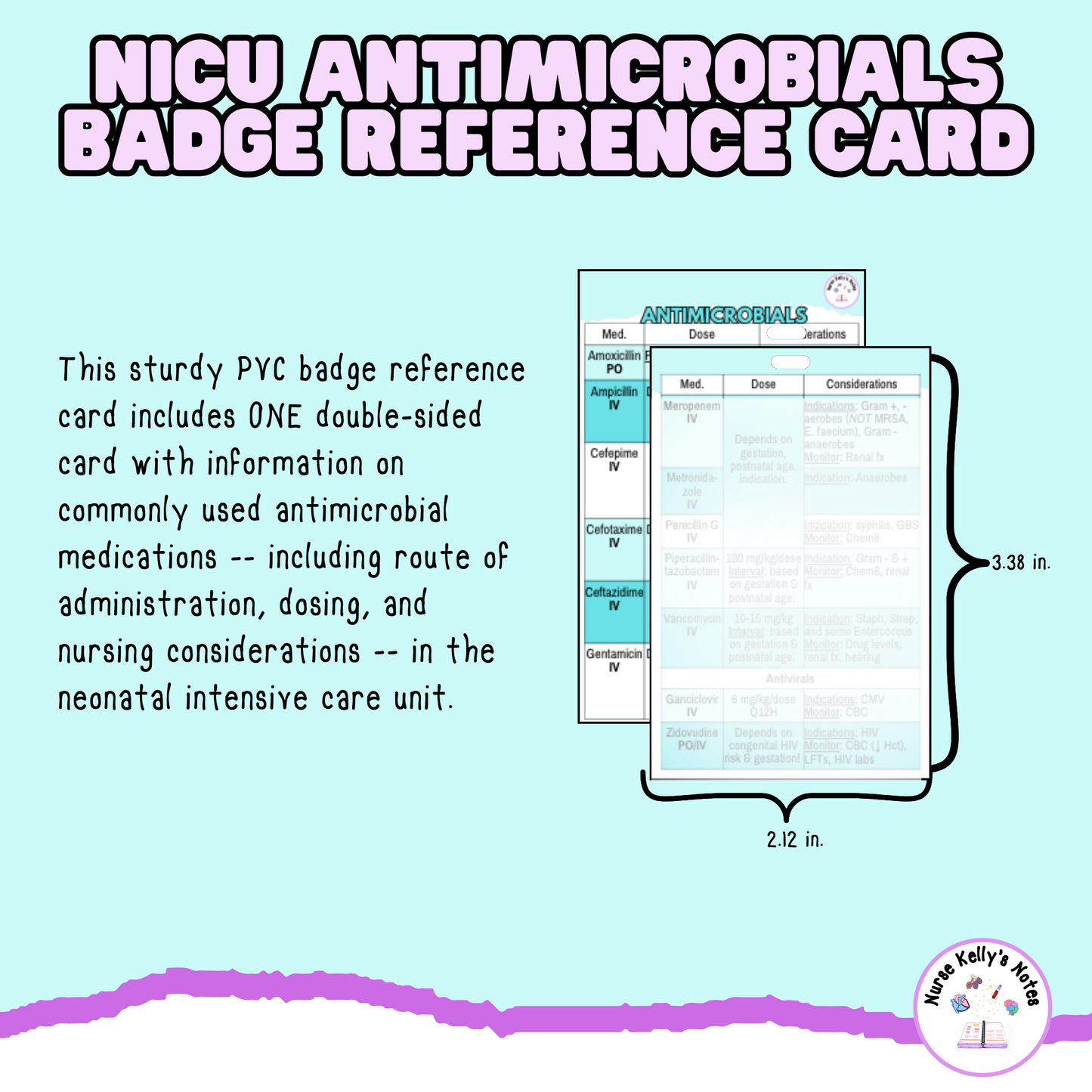 NICU Antimicrobial Medications Badge Reference Card: Wearable Badge Card for Neonatal Intensive Care Nurses, NNPs and Physician Associates