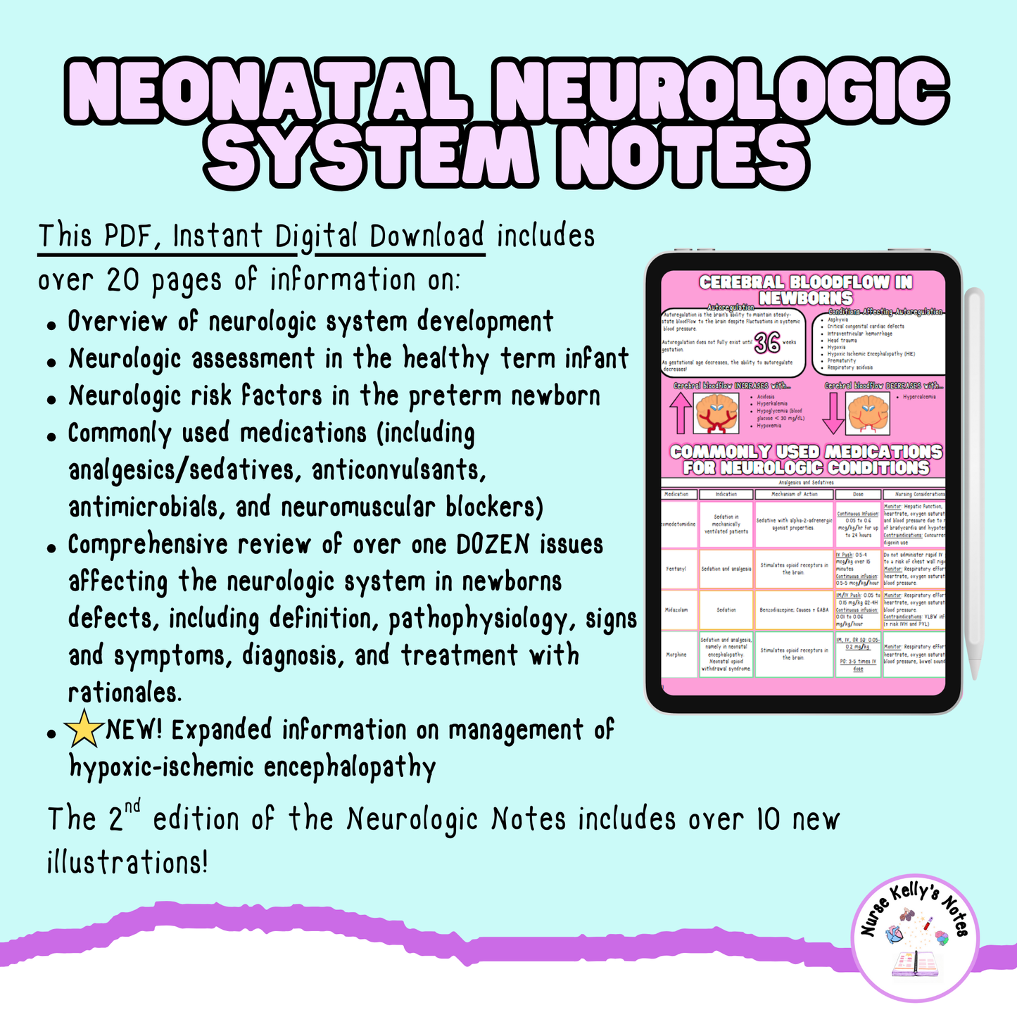 Newborn Neurologic Notes: Instant Download | Visual Learning Resource, Study Guide, Survival Guide, Masterclass for NICU RNs