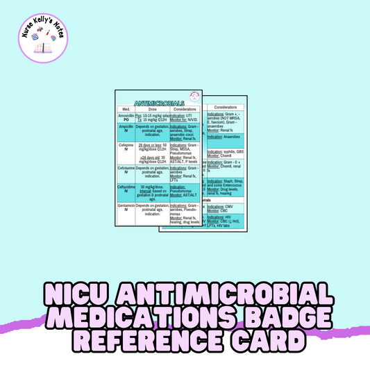 NICU Antimicrobial Medications Badge Reference Card: Wearable Badge Card for Neonatal Intensive Care Nurses, NNPs and Physician Associates