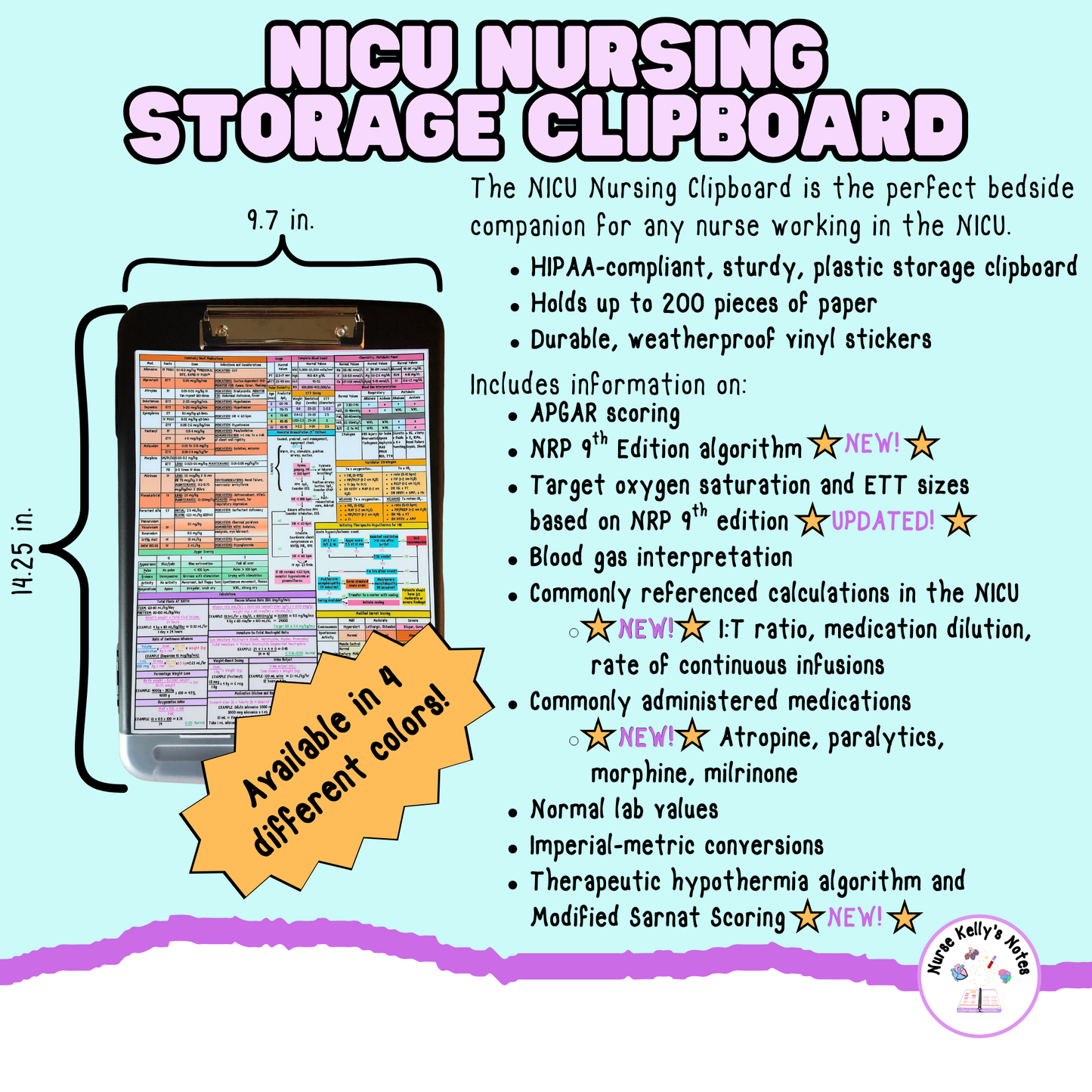 Neonatal ICU Storage Clipboard -- 2nd edition | Resources for NICU Nurses and Nursing Students