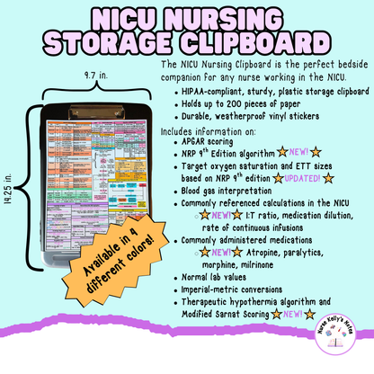 Neonatal ICU Storage Clipboard -- 2nd edition | Resources for NICU Nurses and Nursing Students