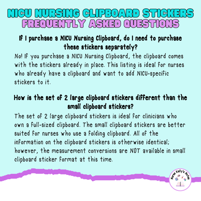 NICU Nursing Stickers for Clipboard -- 2nd EDITION (2 Large Stickers) | Neonatal Resources for Visual LeaRNers