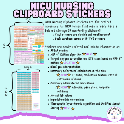 NICU Nursing Stickers for Clipboard -- 2nd EDITION (2 Large Stickers) | Neonatal Resources for Visual LeaRNers