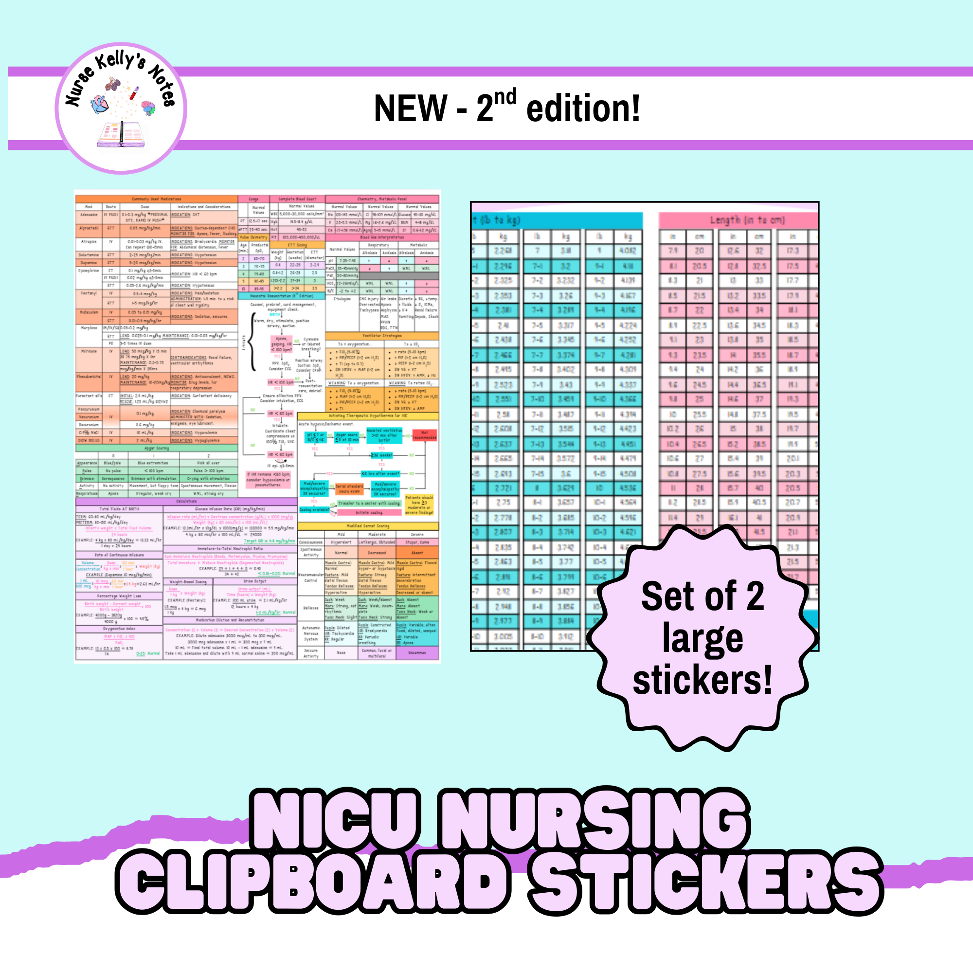 NICU Nursing Stickers for Clipboard -- 2nd EDITION (2 Large Stickers ...