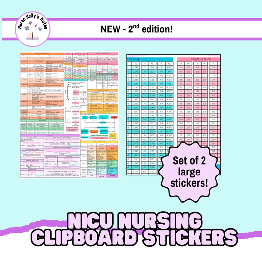 NICU Nursing Stickers for Clipboard -- 2nd EDITION (2 Large Stickers) | Neonatal Resources for Visual LeaRNers