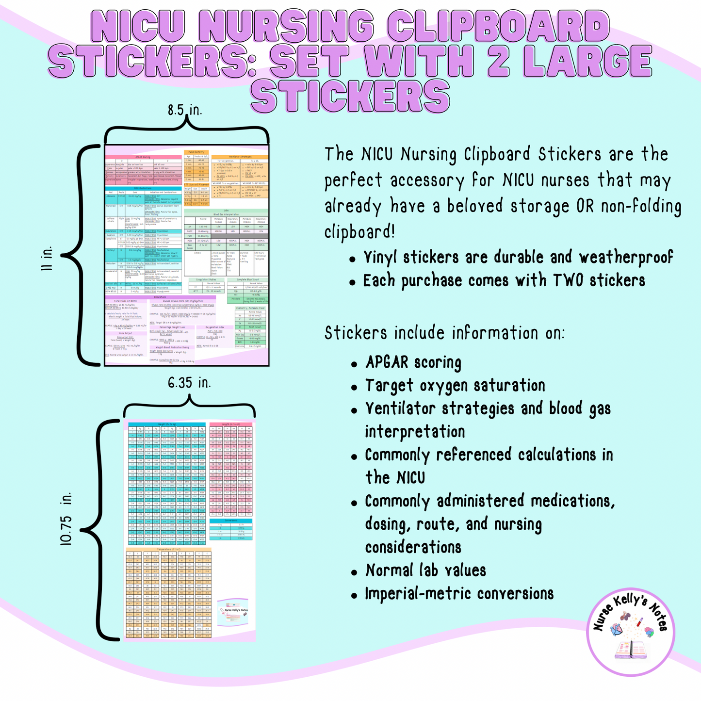 NICU Nursing Stickers for Clipboard (2 Large Stickers) | Neonatal Resources for Visual LeaRNers