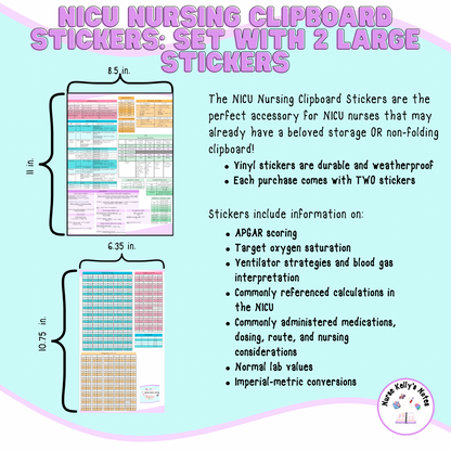 NICU Nursing Stickers for Clipboard (2 Large Stickers) | Neonatal Resources for Visual LeaRNers