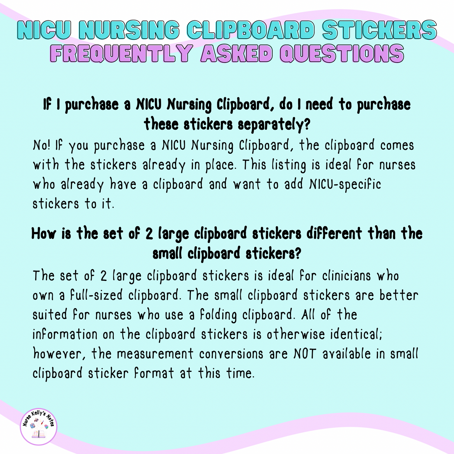 NICU Nursing Stickers for Clipboard (2 Large Stickers) | Neonatal Resources for Visual LeaRNers