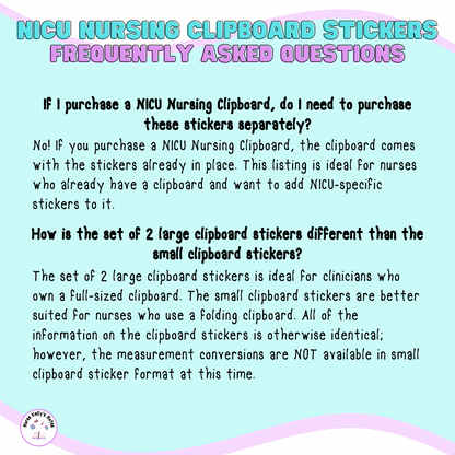 NICU Nursing Stickers for Clipboard (2 Large Stickers) | Neonatal Resources for Visual LeaRNers