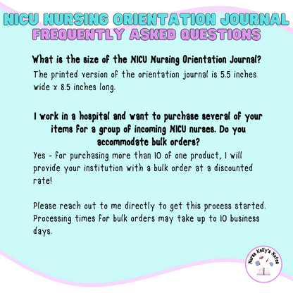 NICU Nursing Orientation Journal (Hard-Copy Spiral Bound): Resources for New Neonatal Intensive Care Unit Nurses and Nursing Preceptors!